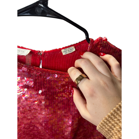 Women's Victor Costa Red Sequin Long Sleeve Blouse size 8 - Picture 8 of 9